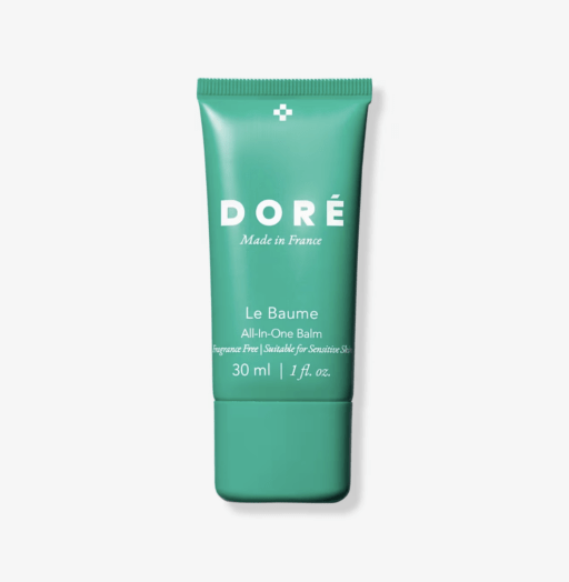 Green plastic flat tube of moisturizer with the brand name DORÉ in white